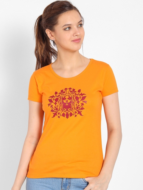 

Tantra Women Orange Printed Round Neck T-shirt