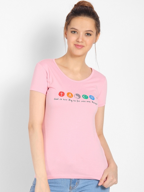 

Tantra Women Pink Printed Round Neck T-shirt