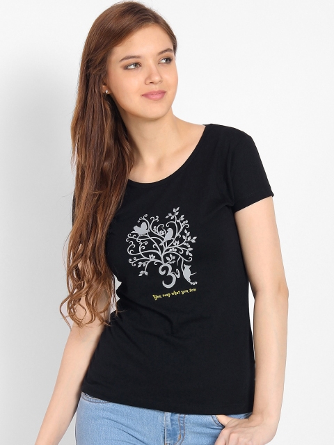 

Tantra Women Black Printed Round Neck T-shirt