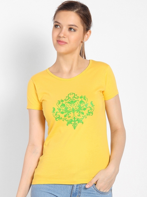

Tantra Women Yellow Printed Round Neck T-shirt