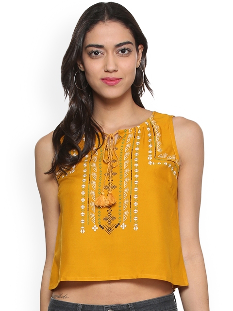 

People Women Yellow Printed A-Line Top