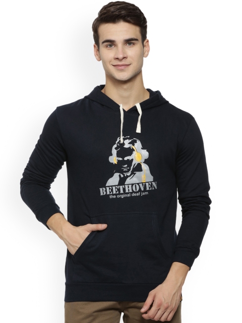 

Campus Sutra Men Blue Printed Hooded Sweatshirt