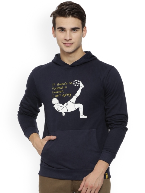 

Campus Sutra Men Navy Blue Printed Hooded Sweatshirt