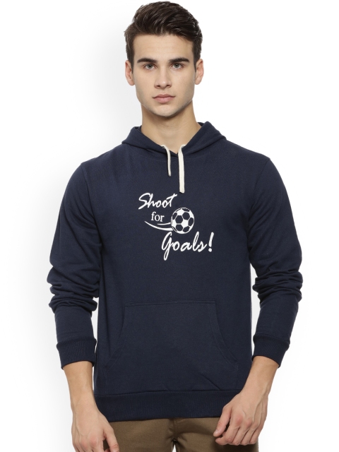 

Campus Sutra Men Navy Blue Printed Hooded Sweatshirt