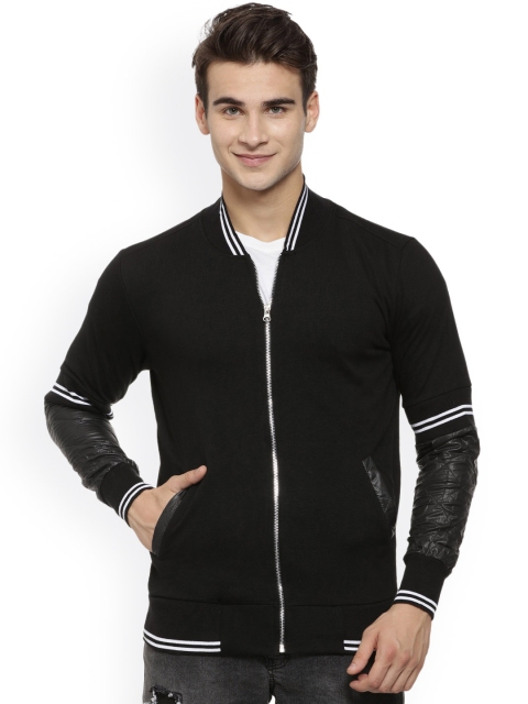 

Campus Sutra Men Black Solid Varsity Jacket