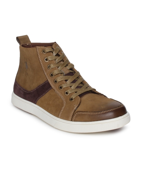 

U.S. Polo Assn. Men Camel Brown Solid Suede High-Top Sneakers