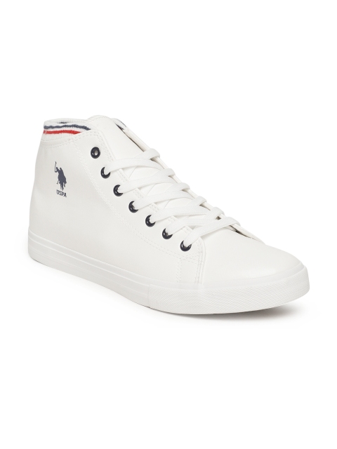 

U.S. Polo Assn. Men Off-White Solid Synthetic Leather Mid-Top Astilian Sneakers