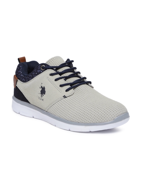 

U.S. Polo Assn. Men Grey Perforated & Printed Suede Baise Sneakers