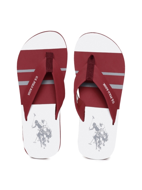 

U.S. Polo Assn. Men Maroon & White Striped Thong Flip-Flops