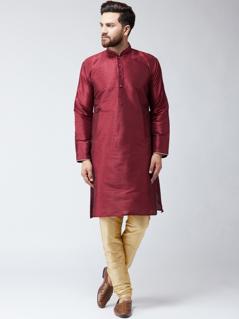 

SOJANYA Men Maroon & Gold-Toned Solid Kurta with Churidar