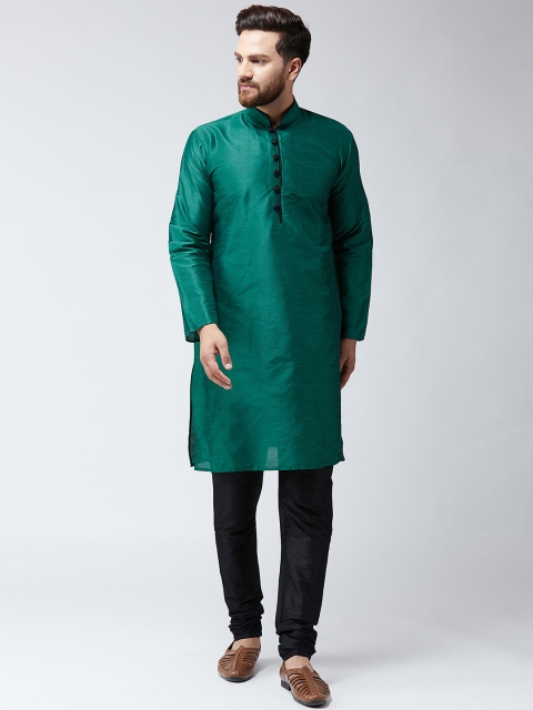 

SOJANYA Men Green & Black Solid Kurta with Churidar
