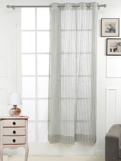 

Skipper Furnishings White & Brown Single Stripped Sheer Extra Long Door Curtain
