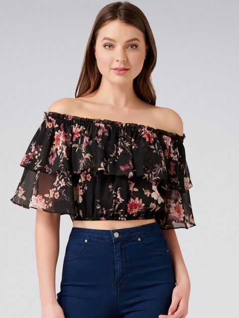 

Forever New Women Black Printed Bardot Top