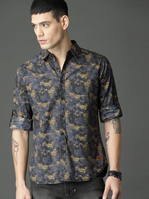 

Roadster Men Khaki & Navy Blue Printed Casual Shirt