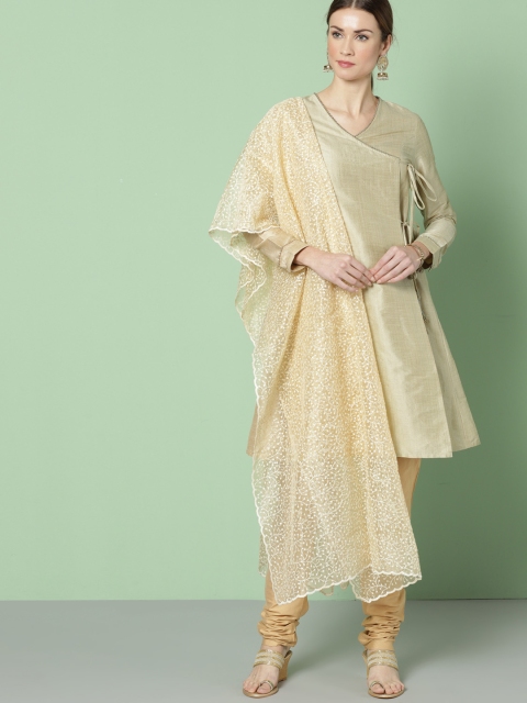 

House of Pataudi Women Beige Solid A-Line Kurta