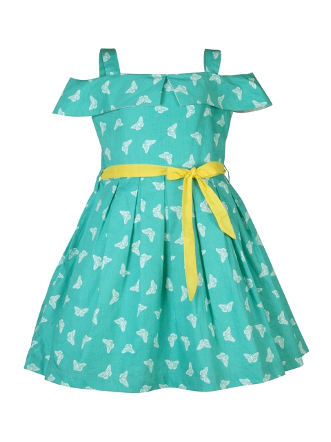 

Stylo Bug Girls Turquoise Blue Printed Fit and Flare Dress