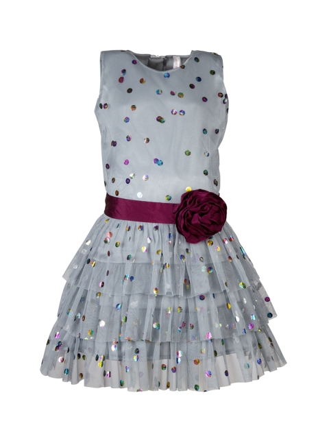 

Stylo Bug Girls Blue Printed Layered Fit and Flare Dress