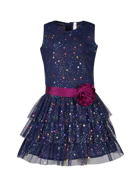 

Stylo Bug Girls Blue Printed Layered Fit and Flare Dress