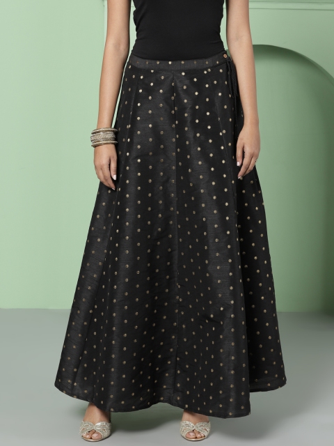 

House of Pataudi Women Black Self Designed A-Line Flared Skirt