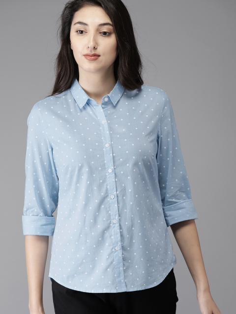 

HERE&NOW Women Blue Printed Casual Shirt
