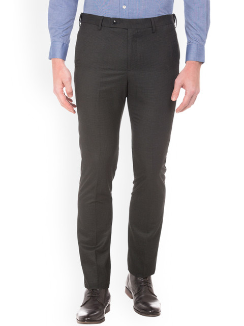 

Arrow Men Black Tapered Fit Self Design Formal Trousers