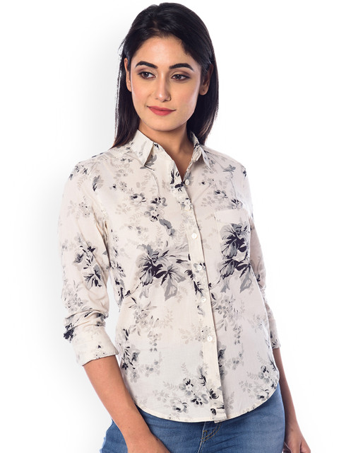 

anayna Women Beige & Grey Slim Fit Printed Casual Shirt