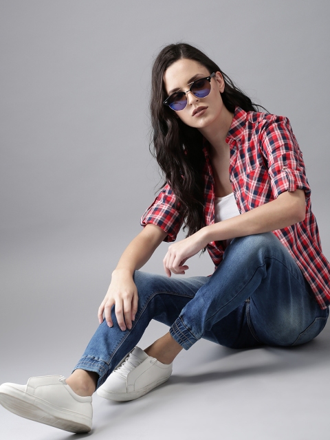 

Moda Rapido Women Red & Navy Blue Regular Fit Checked Casual Shirt