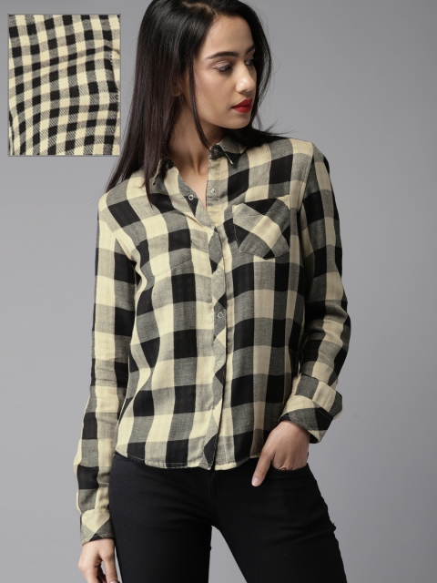 

Moda Rapido Women Beige & Black Regular Fit Checked Reversible Casual Shirt
