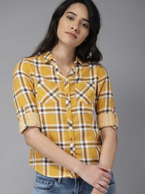 

Moda Rapido Women Mustard & White Regular Fit Checked Casual Shirt