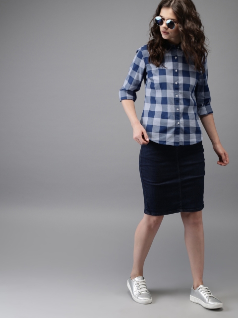 

Moda Rapido Women Blue Regular Fit Checked Casual Shirt