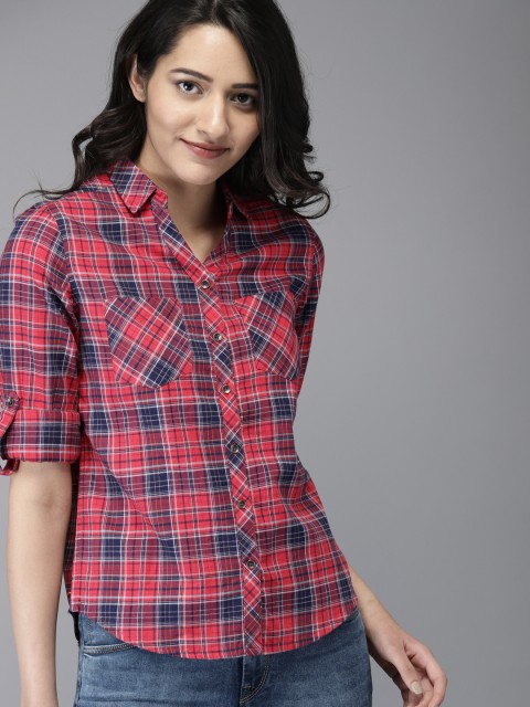

Moda Rapido Women Red & Navy Blue Regular Fit Checked Casual Shirt