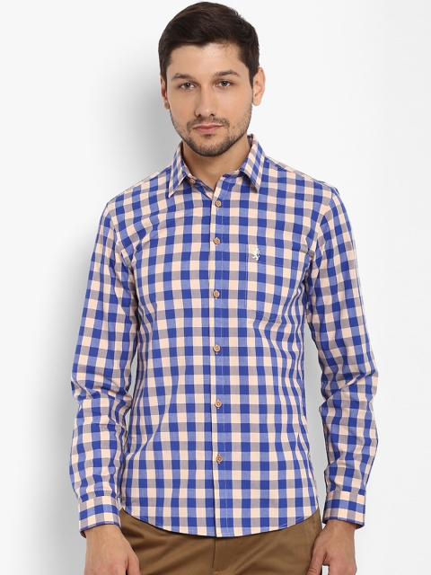 

Red Tape Men Peach-Coloured & Blue Checked Casual Shirt
