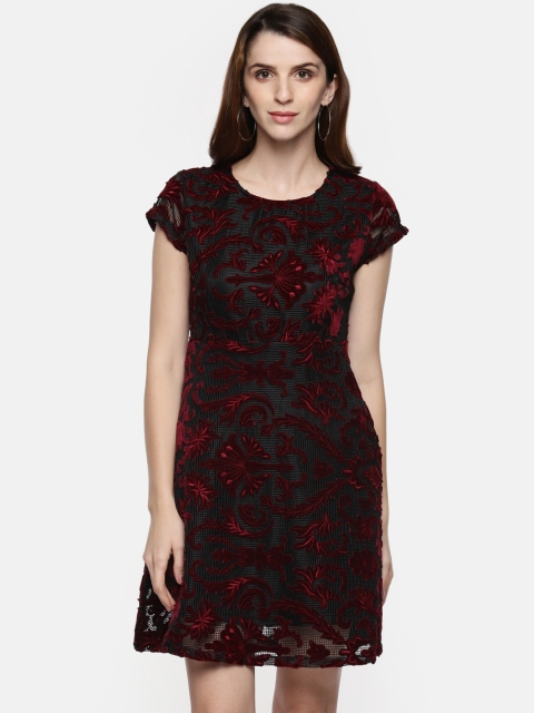 

Annabelle by Pantaloons Women Maroon Self Design Fit and Flare Dress