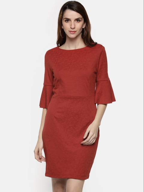 

Annabelle by Pantaloons Women Rust Self Design Sheath Dress