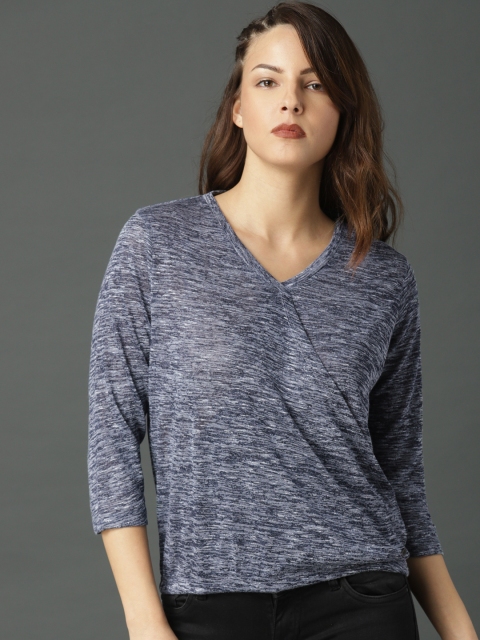 

Roadster Women Navy Blue Solid Blouson Top