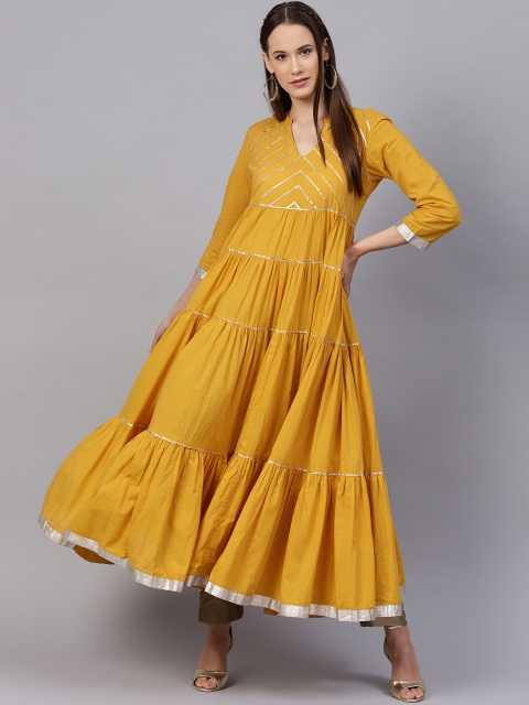 

Varanga Women Mustard Yellow Solid Tiered Anarkali Kurta