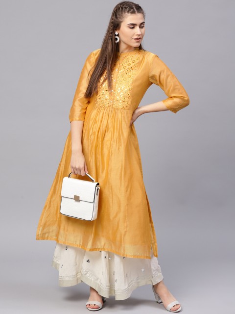 

Varanga Women Mustard Yellow Yoke Design A-Line Kurta