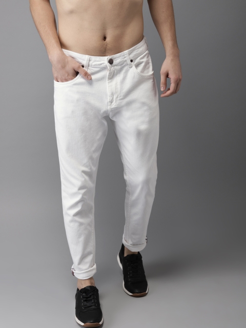 

HERE&NOW Men White Cropped Slim Tapered Fit Mid-Rise Clean Look Stretchable Jeans