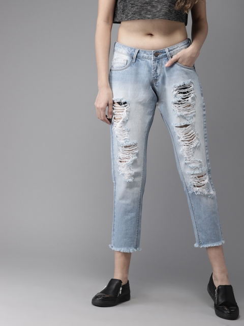 

HERE&NOW Women Blue Mid-Rise Highly Distressed Cropped Jeans