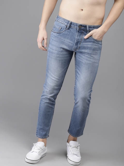 

HERE&NOW Men Blue Slim Tapered Fit Mid-Rise Clean Look Stretchable Cropped Jeans