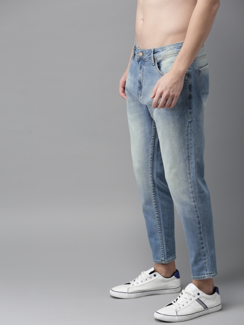 

HERE&NOW Men Blue Cropped Slim Tapered Fit Mid-Rise Clean Look Stretchable Jeans
