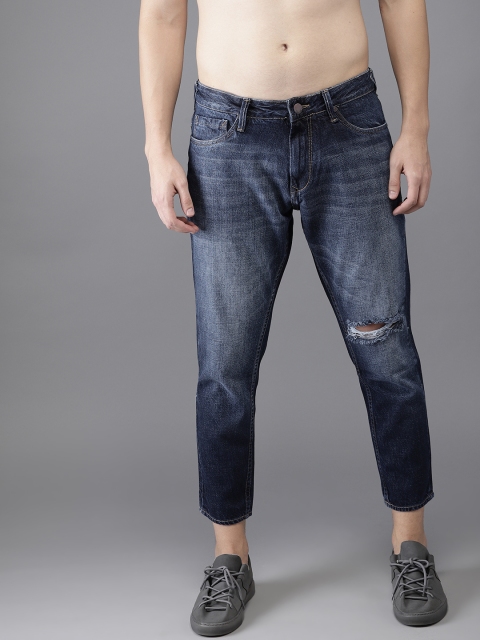 

HERE&NOW Men Blue Slim Fit Mid-Rise Slash Knee Cropped Jeans