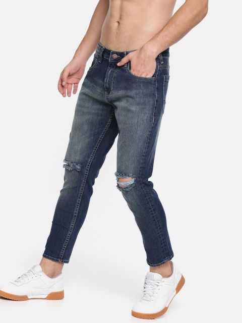 

HERE&NOW Men Blue Ankle Slim Fit Mid-Rise Slash Knee Stretchable Jeans