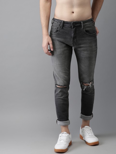 

HERE&NOW Men Black Skinny Fit Mid-Rise Slash Knee Stretchable Jeans, Grey