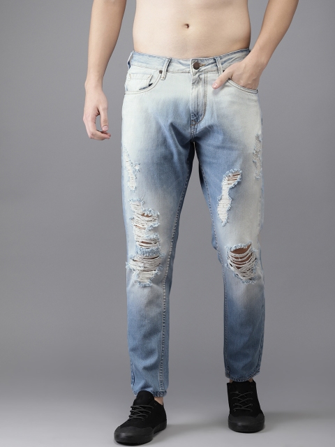 

HERE&NOW Men Blue Slim Fit Mid-Rise Highly Distressed Cropped Jeans