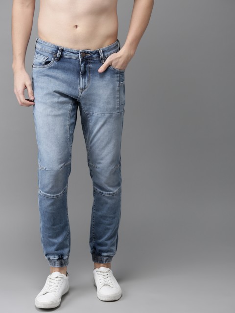 

HERE&NOW Men Blue Jogger Mid-Rise Clean Look Stretchable Jeans