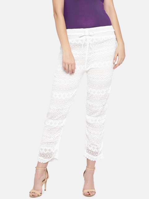 

Ishin Women White Regular Fit Self Design Regular Trousers