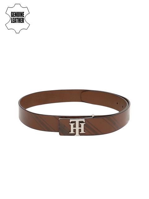 

Tommy Hilfiger Men Tan Brown Striped Leather Belt