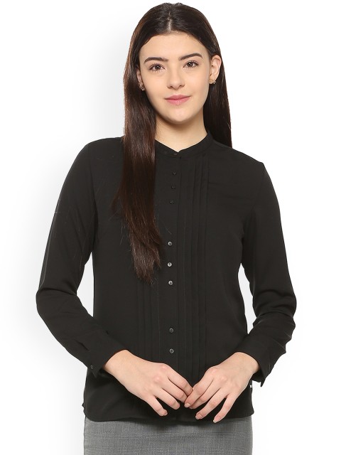 

Van Heusen Women Black Regular Fit Solid Semiformal Shirt