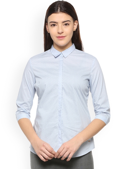 

Van Heusen Women Blue Regular Fit Printed Formal Shirt